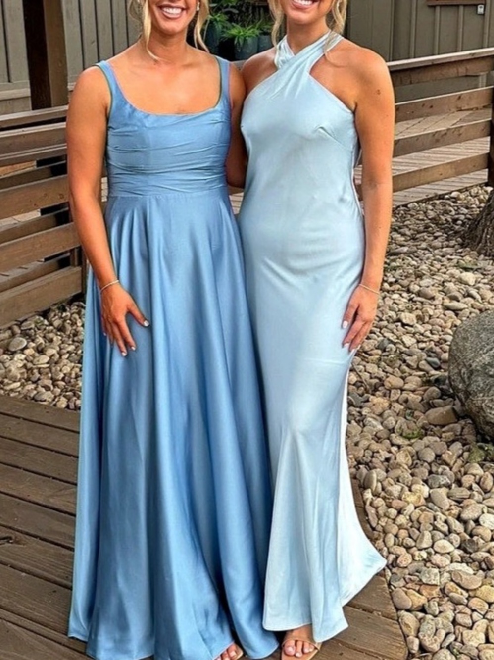 Azazie Sky Blue Stretch Satin Halter Bridesmaid Dress